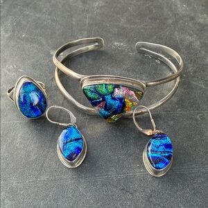 sterling silver dichroic jewelry set